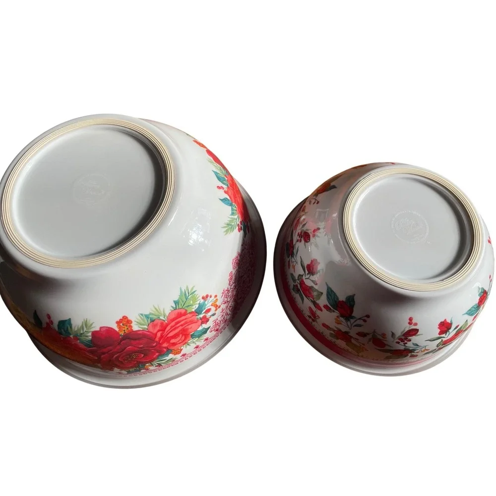 The Pioneer Woman Cheerful Rose Melamine Mixing Bowls Lids Set 10.5 In & 8 In